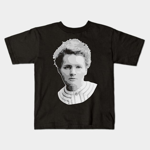 Marie Curie Black and White Kids T-Shirt by Nerd_art